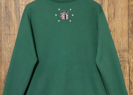 クリスマス スウェット トレーナー くま テディベア 刺繍 サンタ プレゼント 星 緑 グリーン かわいい ヴィンテージ vintage used 古着/club723 クラブ723(N591)