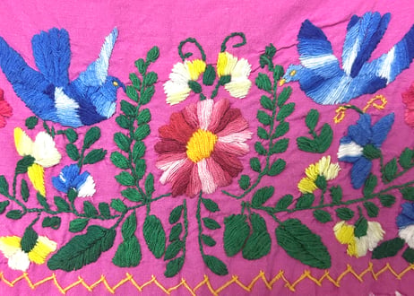 メキシカン ワンピース ピンク 花 鳥 刺繍 手刺繍 ヴィンテージ エスニック ヒッピー カラフル メキシコ おしゃれ かわいい 古着/club723 クラブ723(N807)