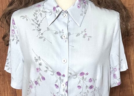 花柄 シャツ 半袖 レーヨン グレー レトロ カントリー おしゃれ 個性的 かわいい かっこいい USA ヴィンテージ used vintage 古着/club723 クラブ723(N664)