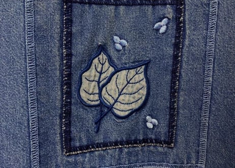 刺繍 デニム ワンピース 葉 ジャンパースカート ジャンスカ レトロ カントリー アメリカン USA ヴィンテージ vintage used 古着/club723(N301)