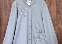 刺繍 スウェット スエット カーディガン 花 グレー 薄グレー レトロ カントリー 個性的 おしゃれ かわいい USA vintage used 古着/club723(N463)