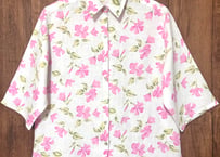 花柄 シャツ 半袖 白 ピンク カラフル レトロ カントリー ガーリー 個性的 おしゃれ かわいい USA ヴィンテージ used vintage 古着/club723 クラブ723(N665)
