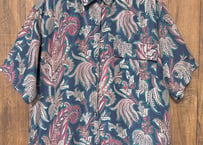 柄シャツ 半袖 シルク 胸ポケット レトロ カントリー 個性的 おしゃれ かわいい かっこいい USA ヴィンテージ used vintage 古着/club723 クラブ723(N660)