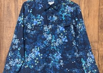 花柄 総柄 シャツ 長袖 七分 胸ポケット 紺 ネイビー レトロ カントリー おしゃれ かわいい ヴィンテージ used vintage 古着/club723 クラブ723(N766)