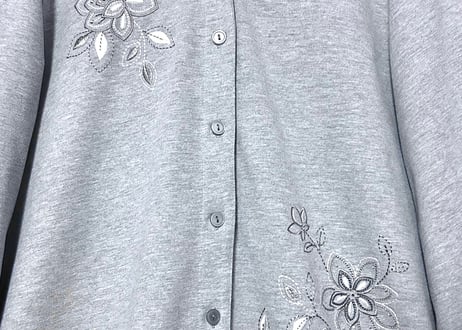刺繍 スウェット スエット カーディガン 花 グレー 薄グレー レトロ カントリー 個性的 おしゃれ かわいい USA vintage used 古着/club723(N463)