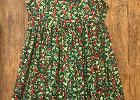 総柄 ロング マキシ ワンピース クリスマス ジャンパースカート レトロ カントリー おしゃれ かわいい ヴィンテージ vintage used USA 古着/club723 クラブ723(N584)