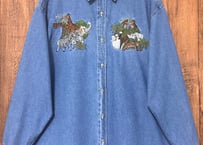デニム シャツ 動物 アニマル 長袖 ヴィンテージ アメリカン レトロ カントリー ファンシー おしゃれ かわいい USA used vintage 古着/club723 クラブ723(N783)