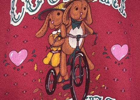 90年代　90s TULTEX スウェット　スエット　トレーナー　赤　カントリー　動物　アニマル　キャラクター　USA ヴィンテージ vintage used 古着/club723(N172)