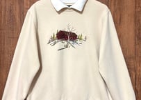 刺繍 スウェット トレーナー アイボリー 家 レトロ アメリカン カントリー おしゃれ 個性的 かわいい USA ヴィンテージ vintage used 古着/club723 クラブ723(N710)