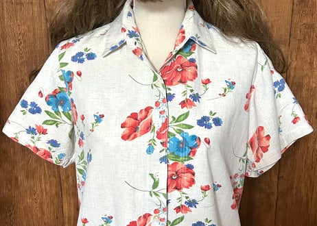 花 柄 シャツ 半袖 カラフル レトロ カントリー ガーリー 個性的 おしゃれ かわいい USA ヴィンテージ used vintage 古着/club723(N527)