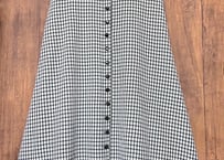 ヴィンテージ ロング マキシ ワンピース モノトーン 白黒 チェック柄  襟 ボタン 袖なし レトロ ガーリー かわいい USA vintage used 古着/club723(N558)
