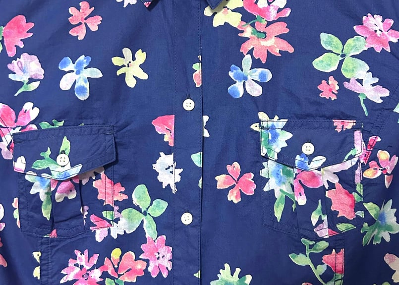 花柄 シャツ OLD NAVY オールドネイビー 長袖 七分 胸ポケット 紺