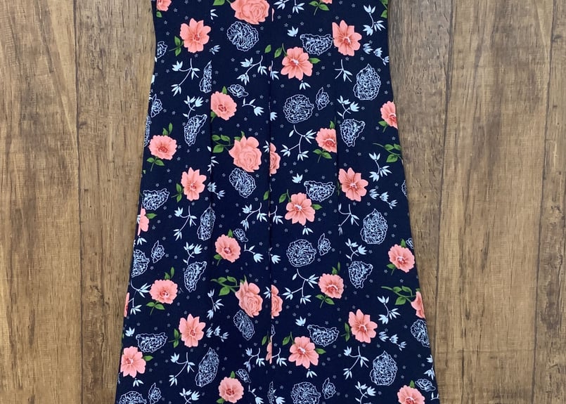 70s USA製 半袖ワンピース マキシ丈 赤 花柄 ネイビー vintage レトロ ヴィンテージ ロング ワンピース 花柄 総柄 ネイビー 紺 半袖
