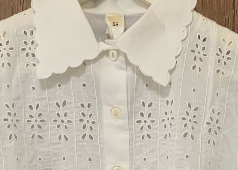 昭和レトロ ヴィンテージ 吉村 ボウタイブラウス カットワーク刺繍 70s80s 昭和レトロ ヴィンテージ 吉村 ボウタイブラウス カットワーク刺繍 70s80s