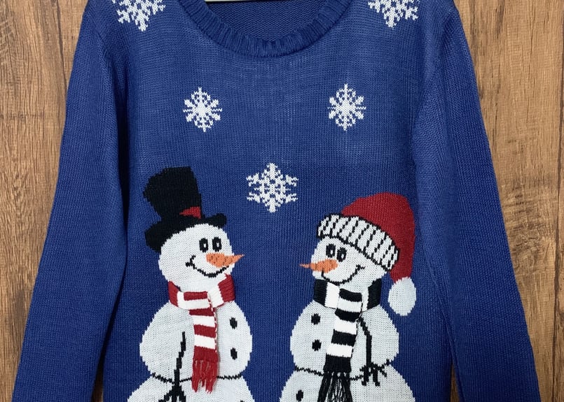アグリー セーター クリスマス ニット 青 スノーマン 雪だるま