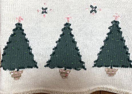クリスマス アグリー セーター ニット カーデ 白 刺繍 手刺繍 ツリー クリスマスツリー アメリカン カントリー レトロ 個性的 かわいい vintage used 古着/club723(N382)