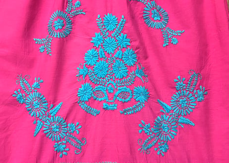 メキシカン ワンピース ピンク 水色 花 刺繍 手刺繍 ヴィンテージ エスニック ヒッピー カラフル メキシコ おしゃれ かわいい 古着/club723 クラブ723(N795)