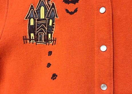 スウェット スエット カーディガン ハロウィン ハロウィーン オレンジ 猫 ネコ ポケット レトロ ファンシー かわいい ヴィンテージ 古着/club723 クラブ723(N713)