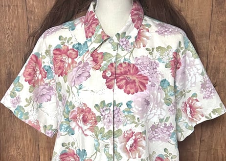 花柄 シャツ 半袖 カラフル レトロ カントリー ガーリー 個性的 おしゃれ かわいい USA ヴィンテージ used vintage 古着/club723 クラブ723(N786)