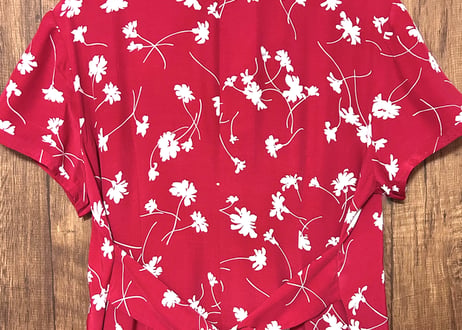 ロング マキシ ワンピース 花 フラワー 半袖 ボタン 赤 レトロ カラフル 個性的 おしゃれ かわいい ヴィンテージ vintage used 古着/club723 クラブ723(N658)