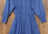 デニム ロング ワンピース ベルト付き ウエスタン アメリカン カジュアル レトロ カントリー USA ヴィンテージ ビンテージ vintage used 古着/club723(N283)