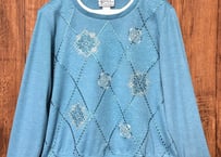 刺繍 スウェット トレーナー 水色 二重襟 装飾 レトロ カントリー ガーリー おしゃれ かわいい ヴィンテージ USA vintage used 古着/club723 クラブ723(N613)
