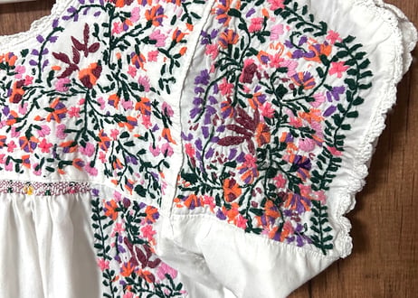 サンアントニーノ 刺繍 手刺繍 メキシカン ワンピース 白 花 ヴィンテージ エスニック ヒッピー カラフル メキシコ おしゃれ かわいい 古着/club723 クラブ723(N811)