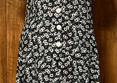 小花 柄 ロング マキシ ワンピース 紺 ネイビー レトロ カントリー ガーリー かわいい USA ヴィンテージ vintage used 古着/club723(N515)