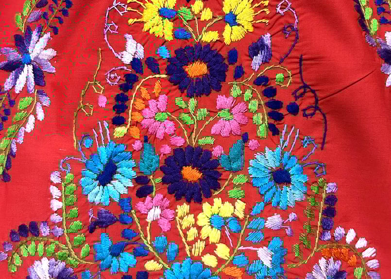 メキシカン ワンピース 花 刺繍 手刺繍 ヴィンテージ エスニック  