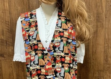 犬　dog ドッグ　動物　ベスト　リバーシブル　ハンドメイド　アメリカ　USA　古着　ヴィンテージ　 vintage ユーズド used アメリカン　カントリー/club723 (N29)