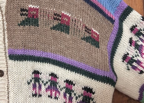 ニット カーディガン カーデ 長袖 アルパカ ヴィンテージ カラフル レトロ カントリー ガーリー 個性的 おしゃれ vintage used 古着/club723 クラブ723(N753)