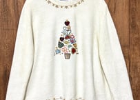 ニット セーター 白 刺繍 装飾 ハート レトロ おしゃれ 個性的 かわいい ヴィンテージ USA vintage used 古着/club723 クラブ723(N588)