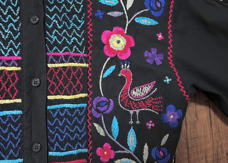 刺繍 ロング ワンピース 長袖 黒 鳥 花 ヴィンテージ エスニック レトロ カントリー フォークロア おしゃれ かわいい vintage used 古着/club723 クラブ723(N777)