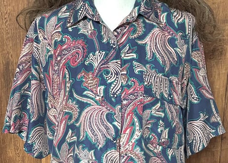 柄シャツ 半袖 シルク 胸ポケット レトロ カントリー 個性的 おしゃれ かわいい かっこいい USA ヴィンテージ used vintage 古着/club723 クラブ723(N660)