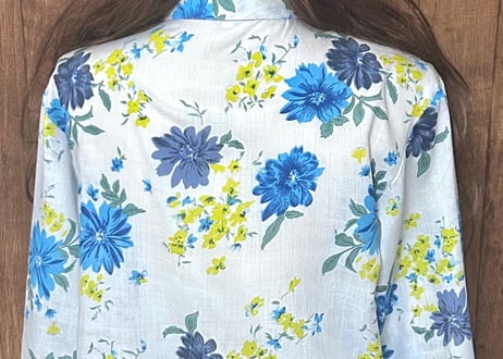 花柄 総柄 シャツ 白 長袖 胸ポケット カラフル レトロ おしゃれ かわいい かっこいい ヴィンテージ used vintage 古着/club723 クラブ723(N808)