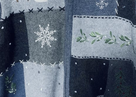 クリスマス アグリー セーター ニット カーデ 水色 ブルー 雪だるま スノーマン 刺繍 カントリー レトロ 個性的 カラフル かわいい vintage used 古着/club723(N353)