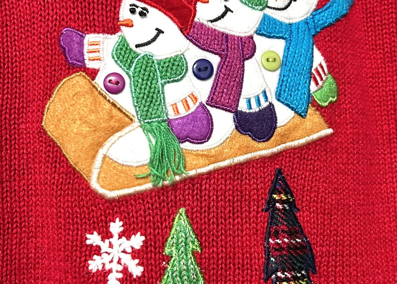 クリスマス アグリー ニット カーディガン 赤 刺繍 装飾 スノーマン