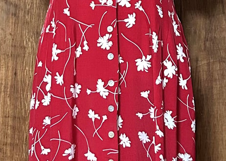 ロング マキシ ワンピース 花 フラワー 半袖 ボタン 赤 レトロ カラフル 個性的 おしゃれ かわいい ヴィンテージ vintage used 古着/club723 クラブ723(N658)