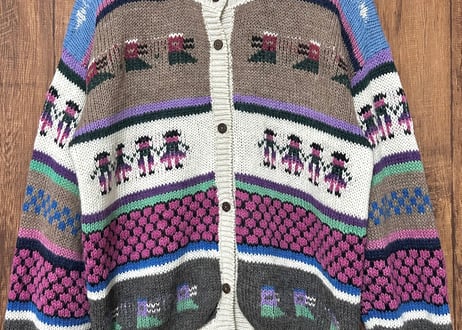 ニット カーディガン カーデ 長袖 アルパカ ヴィンテージ カラフル レトロ カントリー ガーリー 個性的 おしゃれ vintage used 古着/club723 クラブ723(N753)