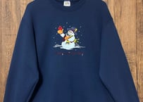 Fruit of the Loom フルーツオブザルーム スウェット 紺 刺繍 スノーマン 鳥 冬 かわいい USA ヴィンテージ vintage 古着/club723 クラブ723(N582)