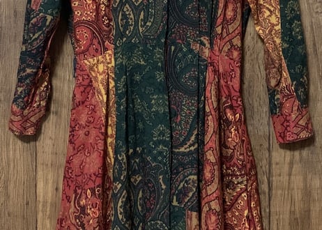 ロング マキシ ワンピース ペイズリー 総柄 長袖 レトロ エスニック カラフル パッチワーク風 USA ヴィンテージ vintage used 古着/club723(N360)