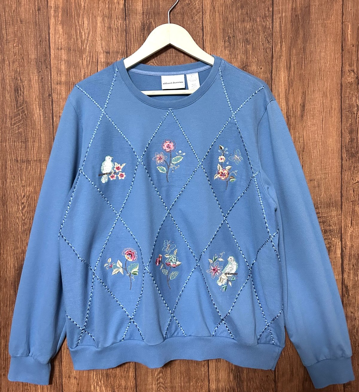 花 鳥 刺繍 スウェット スエット トレーナー 水色 装飾 レトロ 花 鳥 刺繍 スウェット スエット トレーナー 水色 装飾 レトロ