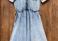 ケミカル ウォッシュ デニム ロング ワンピース 半袖 ポケット レトロ アメリカン 個性的 おしゃれ かっこいい かわいい ヴィンテージ vintage used 古着/club723(N477)