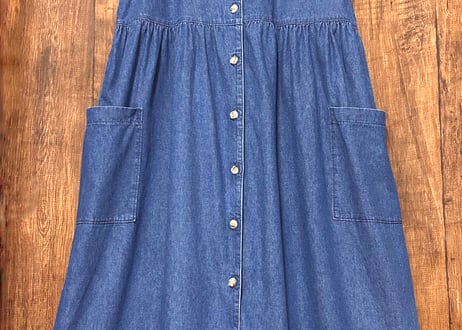 デニム ロング マキシ ワンピース レース 半袖 ヴィンテージ レトロ カントリー ガーリー おしゃれ かわいい USA vintage used 古着/club723 クラブ723(N679)