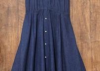 デニム ロング マキシ ワンピース レース ポケット 前あき ヴィンテージ レトロ カントリー ガーリー おしゃれ かわいい vintage used 古着/club723 クラブ723(N639)