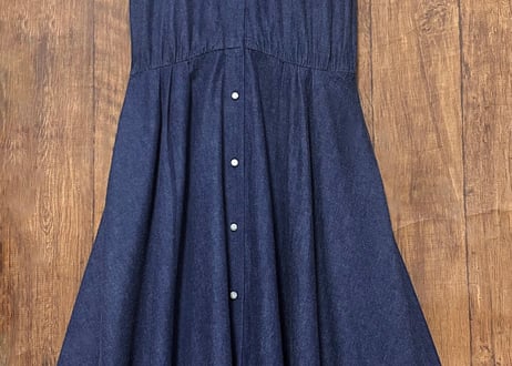 デニム ロング マキシ ワンピース レース ポケット 前あき ヴィンテージ レトロ カントリー ガーリー おしゃれ かわいい vintage used 古着/club723 クラブ723(N639)