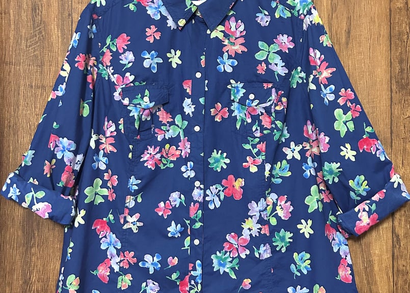 花柄 シャツ OLD NAVY オールドネイビー 長袖 七分 胸ポケット 紺