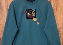 刺繍 スウェット スエット トレーナー 秋 葉 装飾 二重襟 グリーン レトロ おしゃれ ヴィンテージ USA vintage used 古着/club723 クラブ723(N709)