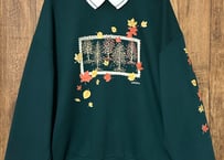 スウェット トレーナー morningsun 緑 葉 秋 えり付き 大きめ 大きい ゆったり レトロ 風景 おしゃれ USA ヴィンテージ vintage 古着/club723(N578)