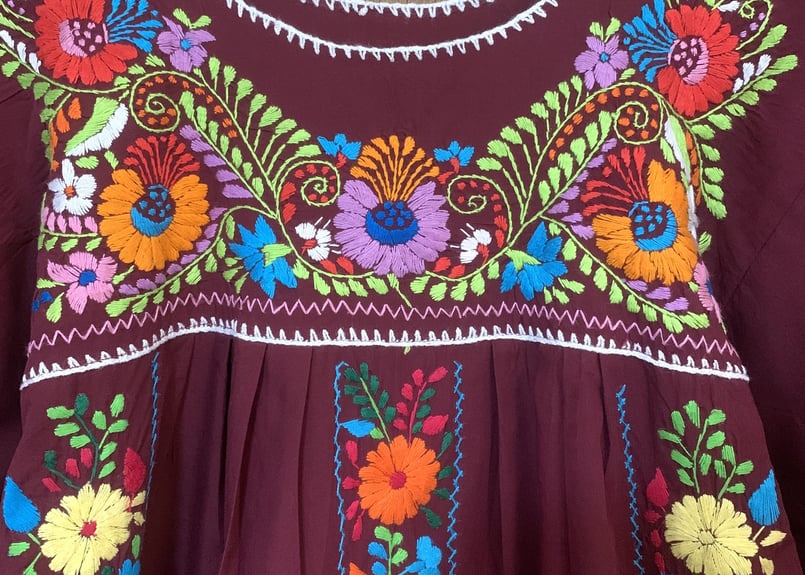 メキシカン ワンピース エスニック ヒッピー 花 刺繍 手刺繍 カラフル